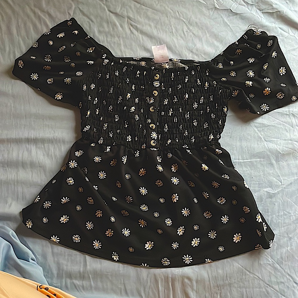 Off the shoulder black flowered cropped top